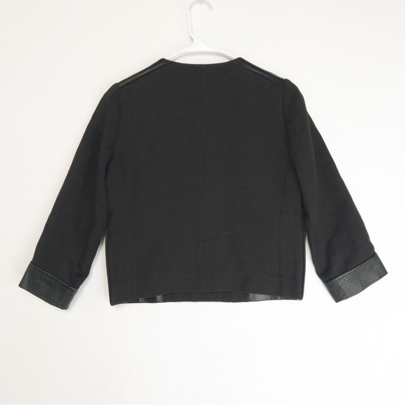 TARA JARMON Wool Leather Jacket Womens Size 38 US 6 M Cropped Snap Blazer - Picture 13 of 15